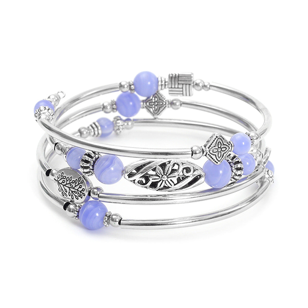 Wholesale Bohemian multi-layer turquoise wrapped four-layer natural stone beaded bracelet